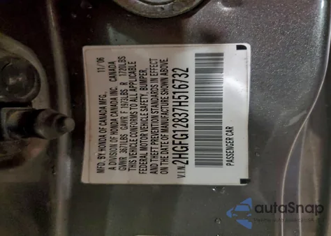 2007 Honda Civic Ex from USA, damaged, VIN 2HGFG12837H516732